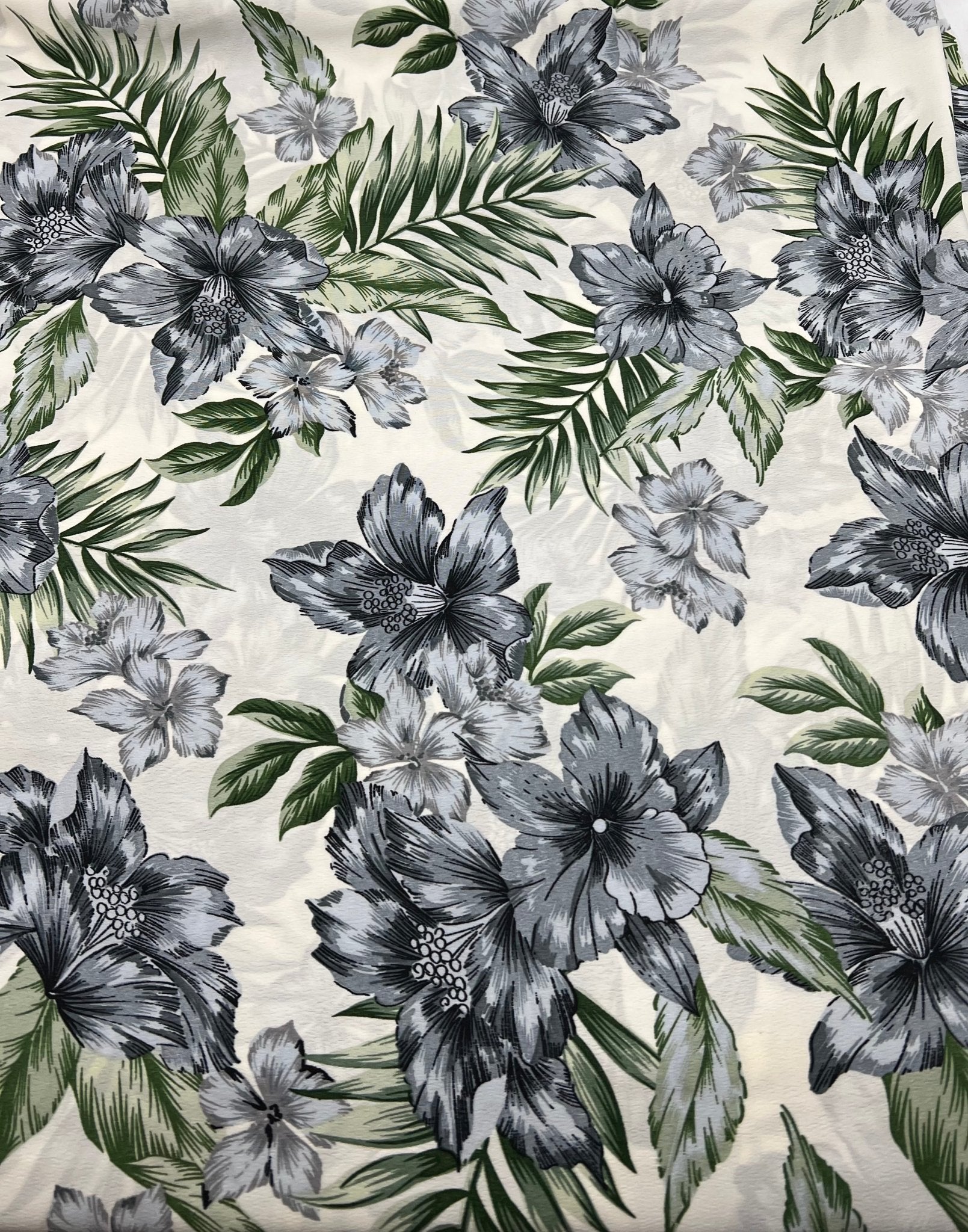 Ivory Blue Leaf Floral Lightweight Non Stretch Woven Fabric - T9 Fabrics